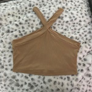 Tan cross neck crop top